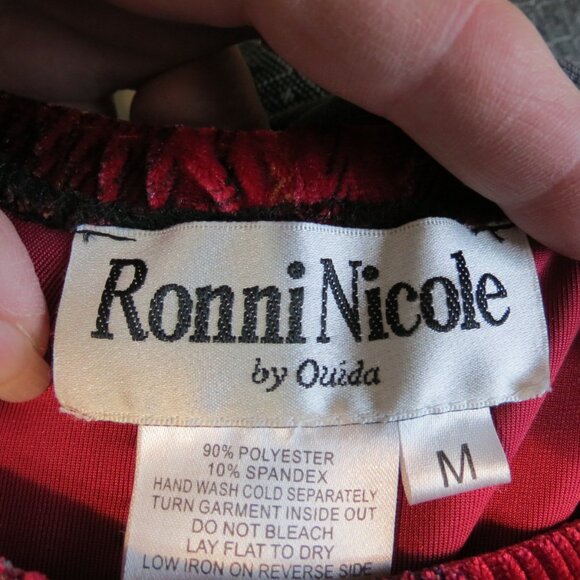 Ronnie Nicole Red & Black Plaid Skirt Midi Velvet Beading Fringe Size Medium - Picture 8 of 9